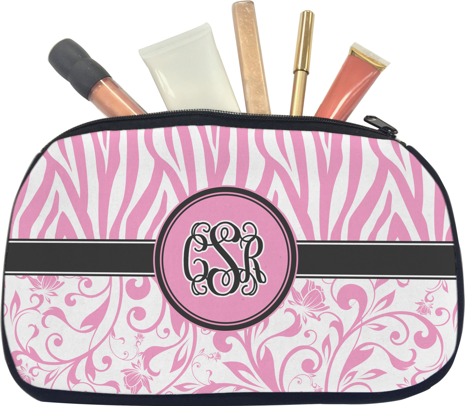 Zebra & Floral Makeup / Cosmetic Bag Small (Personalized) YouCustomizeIt