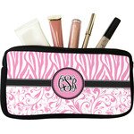 Zebra & Floral Makeup / Cosmetic Bag - Small (Personalized)