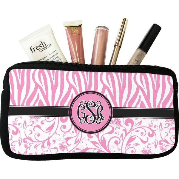 Custom Zebra & Floral Makeup / Cosmetic Bag (Personalized)