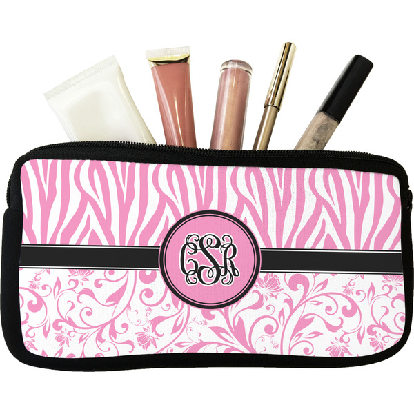 Custom Zebra & Floral Makeup / Cosmetic Bag (Personalized)