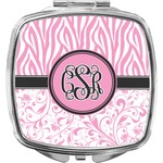 Zebra & Floral Compact Makeup Mirror (Personalized)