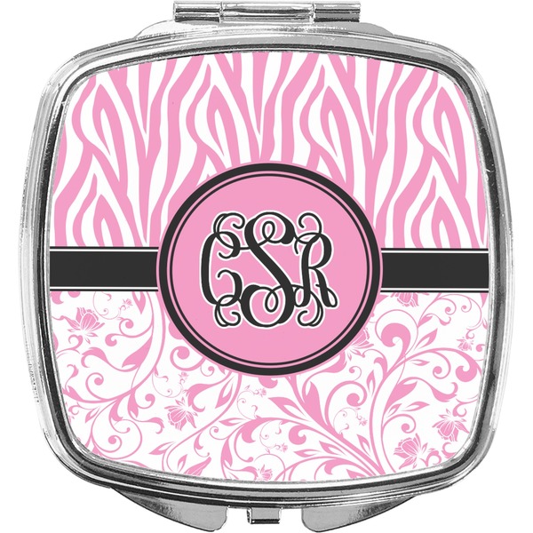 Custom Zebra & Floral Compact Makeup Mirror (Personalized)