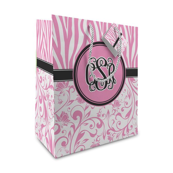 Custom Zebra & Floral Medium Gift Bag (Personalized)
