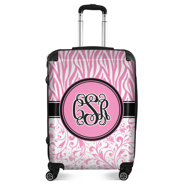 Custom Zebra & Floral Suitcase - 24" Medium - Checked (Personalized)