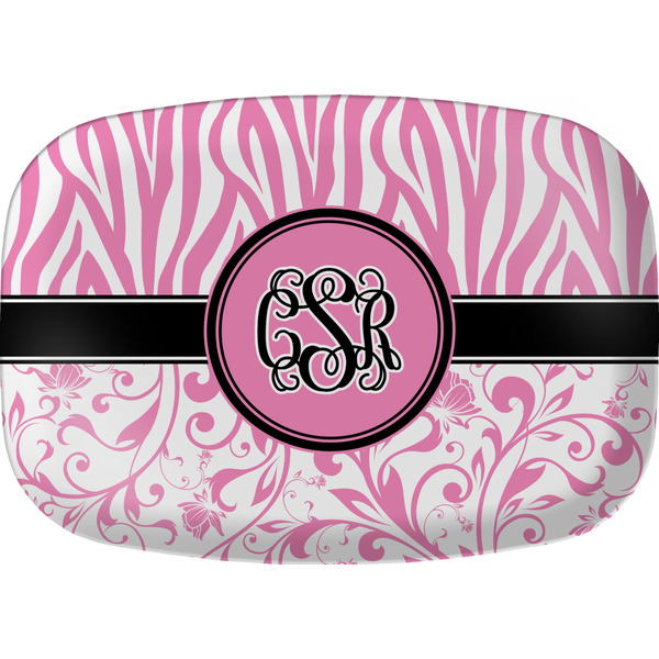 Custom Zebra & Floral Melamine Platter w/ Monogram