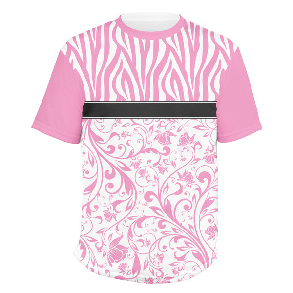 Custom Zebra & Floral Men's Crew T-Shirt - 2X Large