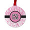 Zebra & Floral Metal Ball Ornament - Double Sided w/ Monogram