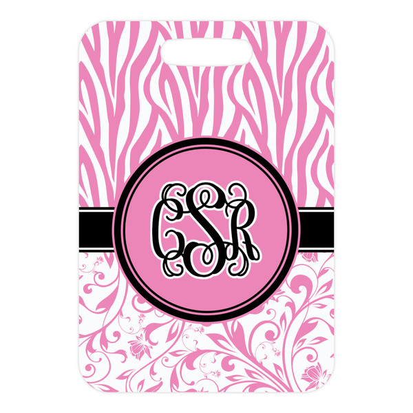 Zebra & Floral Metal Luggage Tag - Front Without Strap