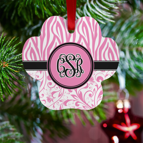 Zebra & Floral Metal Paw Ornament - Lifestyle