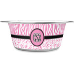 Zebra & Floral Stainless Steel Dog Bowl (Personalized)