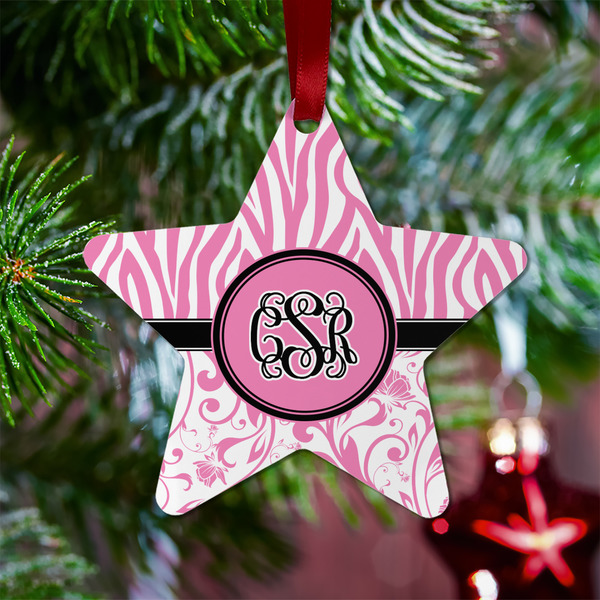 Zebra & Floral Metal Star Ornament - Lifestyle