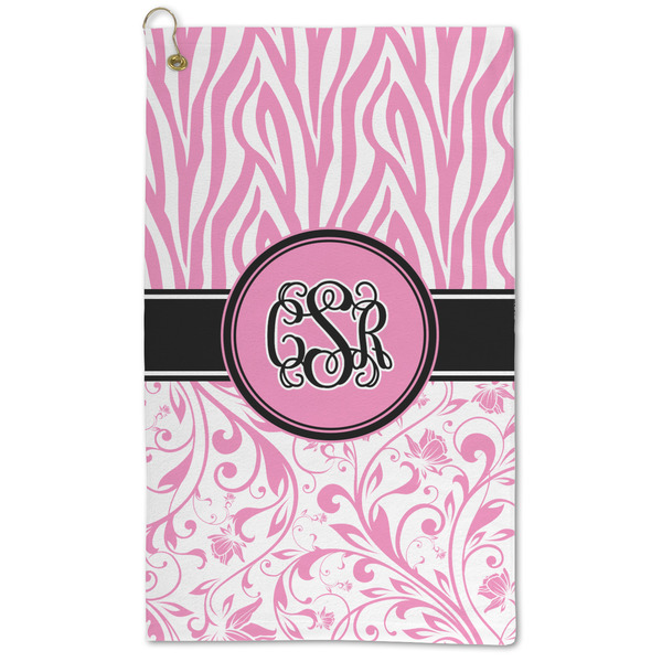 Custom Zebra & Floral Microfiber Golf Towel - Large (Personalized)