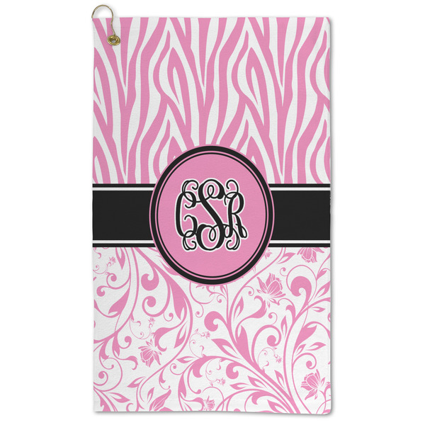 Custom Zebra & Floral Microfiber Golf Towel (Personalized)