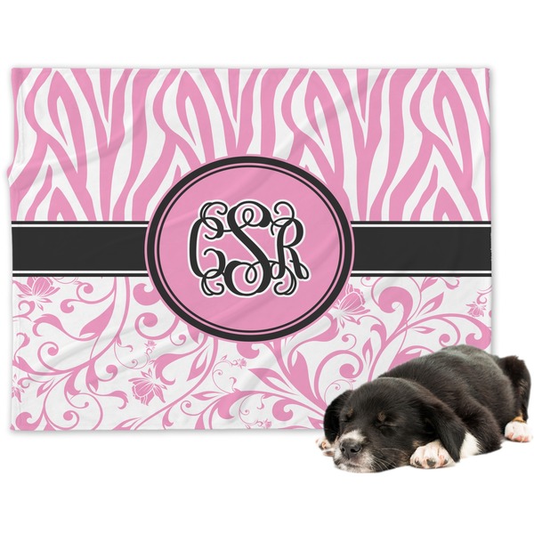 Custom Zebra & Floral Dog Blanket - Large (Personalized)