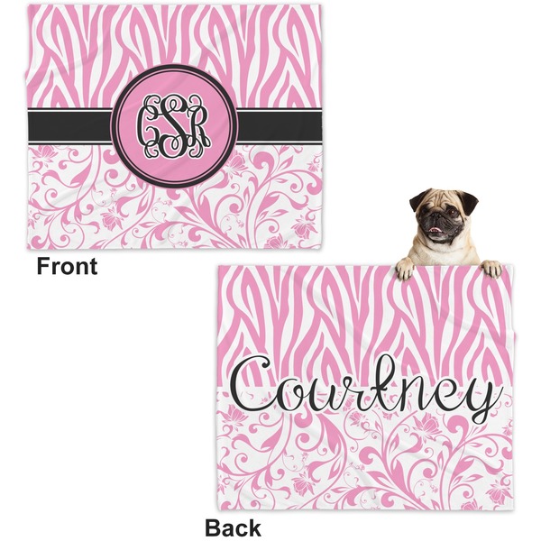 Zebra & Floral Microfleece Dog Blanket - Large- Front & Back
