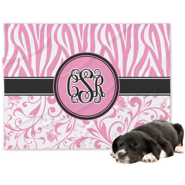 Custom Zebra & Floral Dog Blanket - Regular (Personalized)