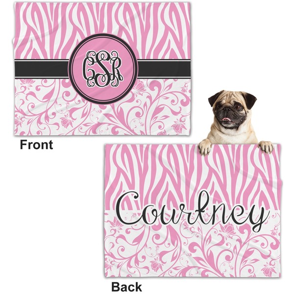 Zebra & Floral Microfleece Dog Blanket - Regular - Front & Back