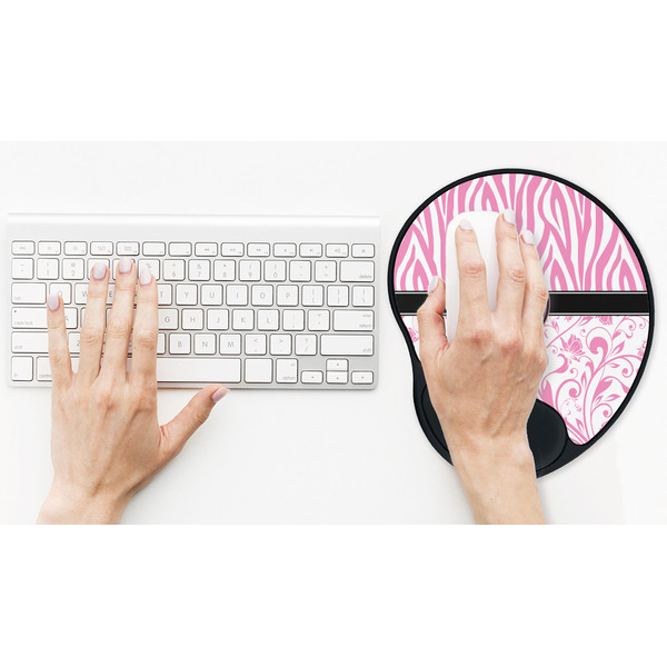 Zebra & Floral Mouse Pad with Wrist Rest - LIFESYTLE 2 (in use)