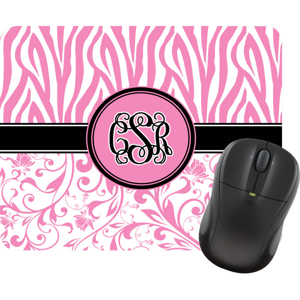 Custom Zebra & Floral Rectangular Mouse Pad (Personalized)