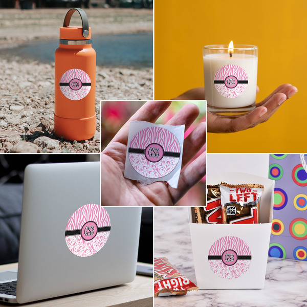 Zebra & Floral Multipurpose Round Labels - In Context