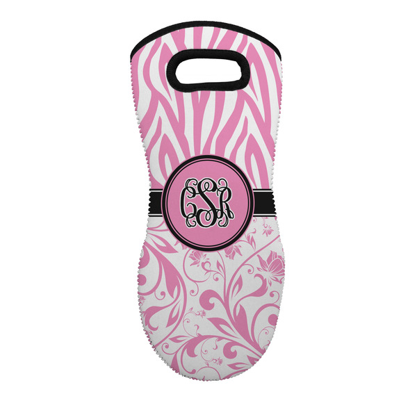 Custom Zebra & Floral Neoprene Oven Mitt w/ Monograms