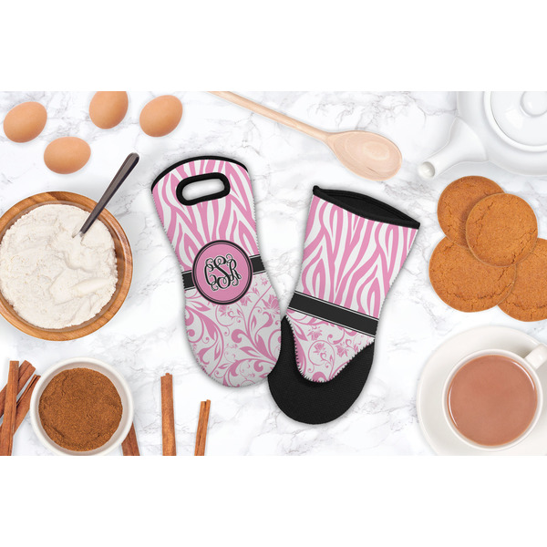 Zebra & Floral Neoprene Oven Mitt - Lifestyle Image