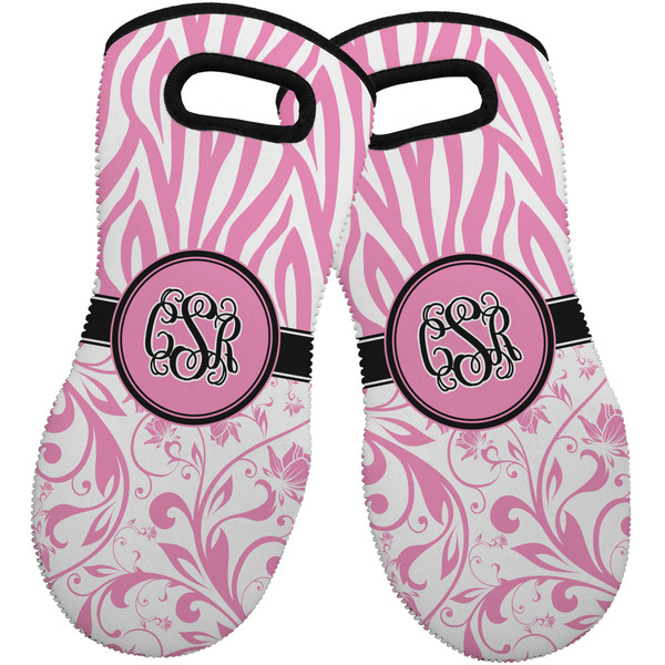 Zebra & Floral Neoprene Oven Mitt -Set of 2 - Front