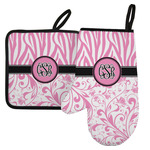 Zebra & Floral Left Oven Mitt & Pot Holder Set w/ Monogram