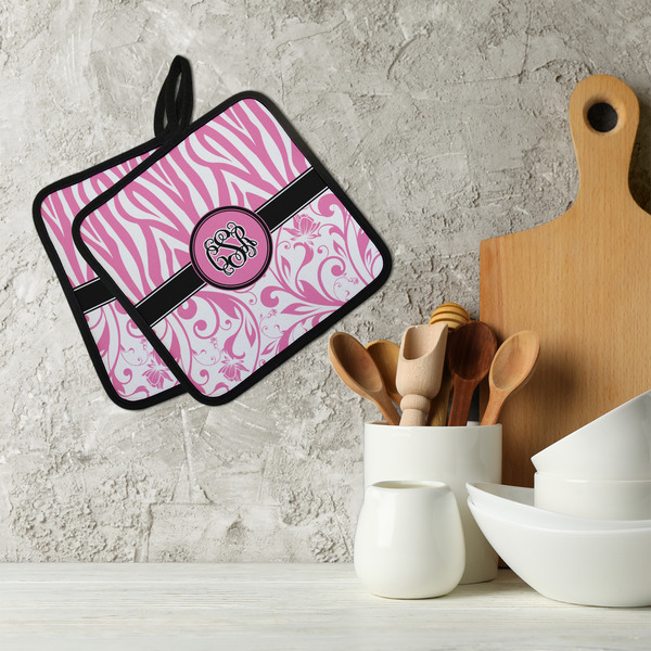 Zebra & Floral Neoprene Pot Holder - Set of 2  LIFESTYLE