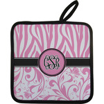 Zebra & Floral Pot Holder - Single w/ Monogram