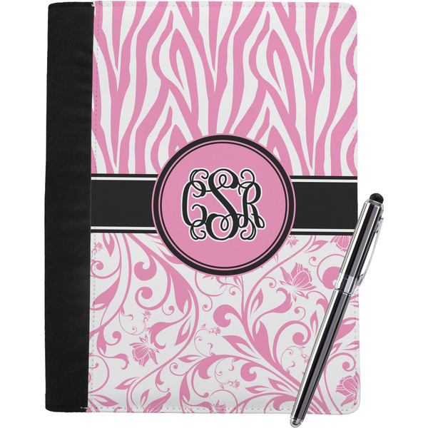 Custom Zebra & Floral Notebook Padfolio - Large w/ Monogram