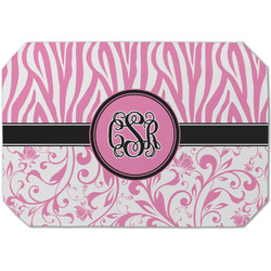 Zebra & Floral Dining Table Mat - Octagon (Single-Sided) w/ Monogram