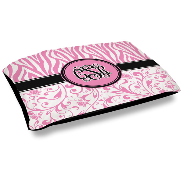 Custom Zebra & Floral Outdoor Dog Bed - Large (Personalized)
