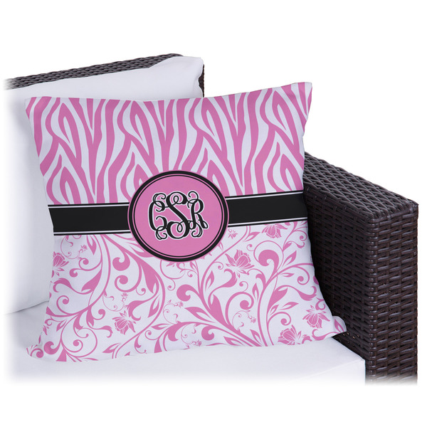 Custom Zebra & Floral Outdoor Pillow - 18" (Personalized)