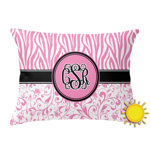 Custom Zebra & Floral Outdoor Throw Pillow (Rectangular) (Personalized)