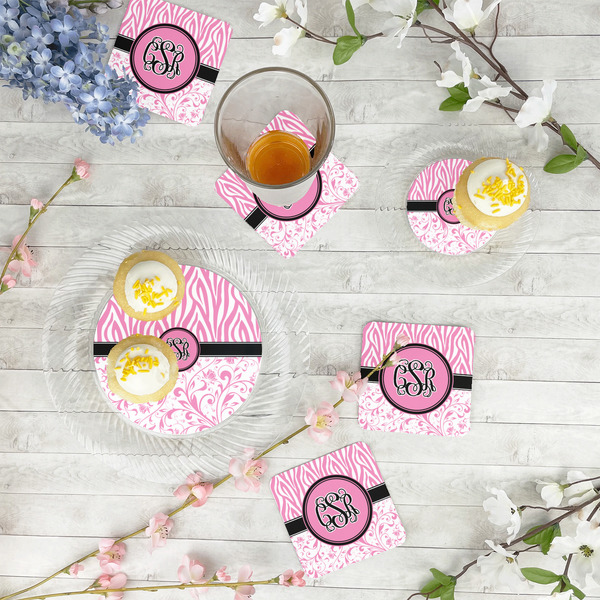 Zebra & Floral Paper Coasters - In Context
