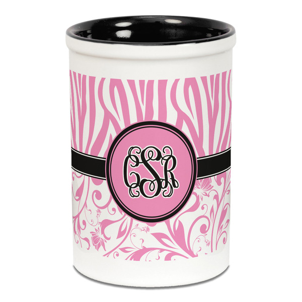 Zebra & Floral Pencil Holder - Black