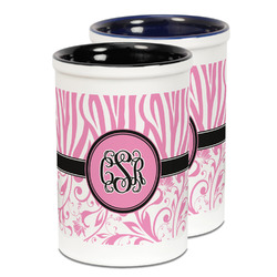 Zebra & Floral Ceramic Pencil Holder - Large
