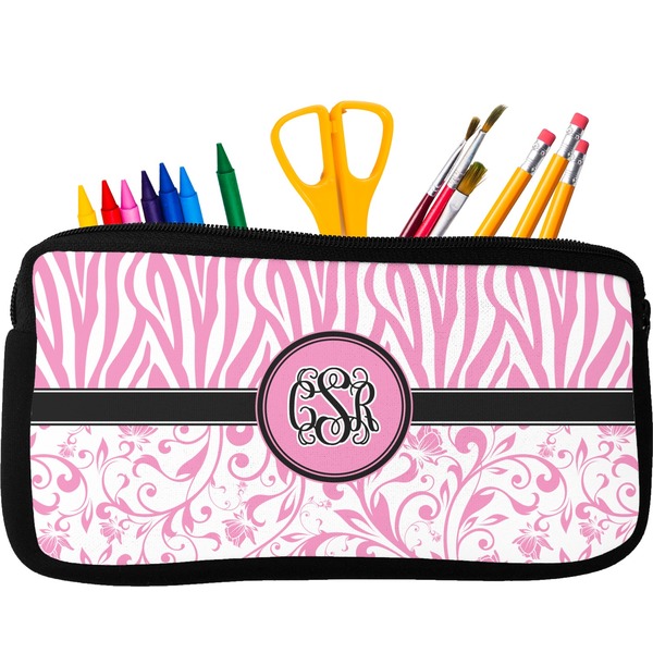 Custom Zebra & Floral Neoprene Pencil Case (Personalized)