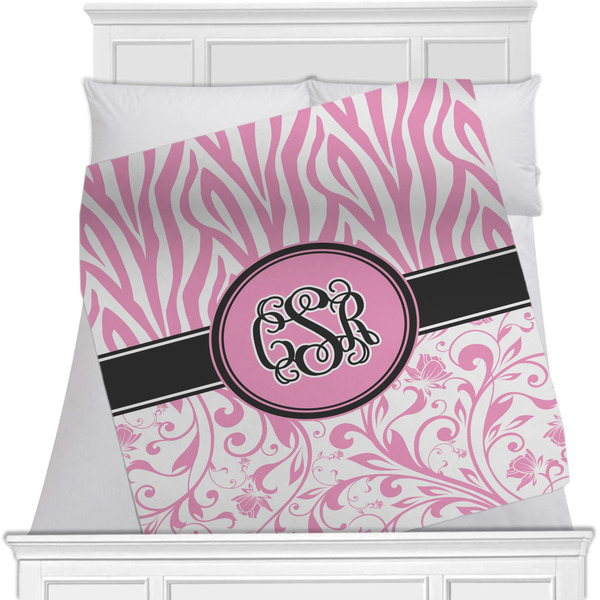 Custom Zebra & Floral Minky Blanket - 40"x30" - Single Sided w/ Monogram