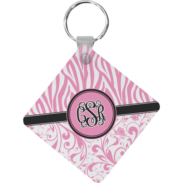 Custom Zebra & Floral Diamond Plastic Keychain w/ Monogram