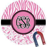 Zebra & Floral Round Fridge Magnet (Personalized)