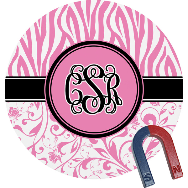 Custom Zebra & Floral Round Fridge Magnet (Personalized)
