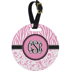 Zebra & Floral Plastic Luggage Tag - Round (Personalized)