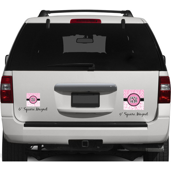 Zebra & Floral Personalized Square Car Magnets on Ford Explorer