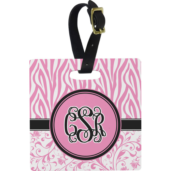 Zebra & Floral Personalized Square Luggage Tag