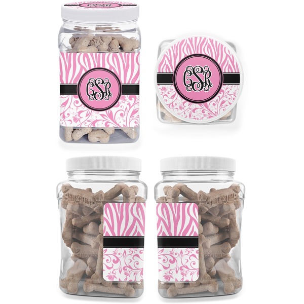 Zebra & Floral Pet Treat Jar - Multiple Angles