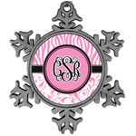 Zebra & Floral Vintage Snowflake Ornament (Personalized)