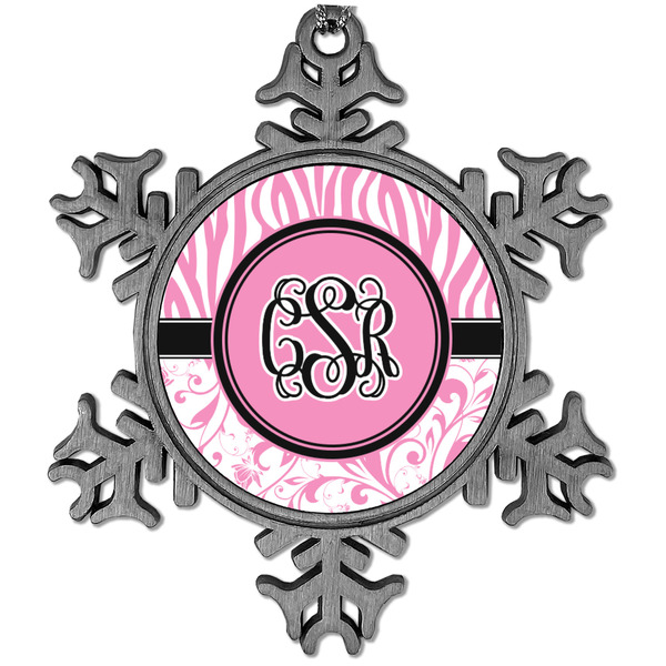Custom Zebra & Floral Vintage Snowflake Ornament (Personalized)