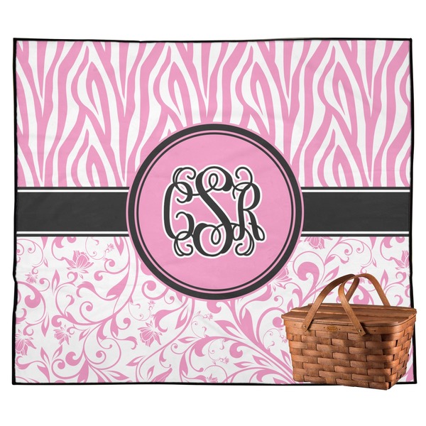 Custom Zebra & Floral Outdoor Picnic Blanket (Personalized)